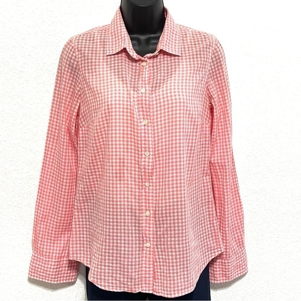 J.Crew Woman Pink White Checker Long Sleeve Shirt Size XS